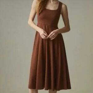American Giant Flex Dress Sleeveless Midi Brown Fit To Flare Size XS Minimalist